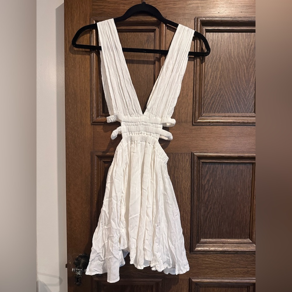 White Deep V Mini Sundress with waist cut outs